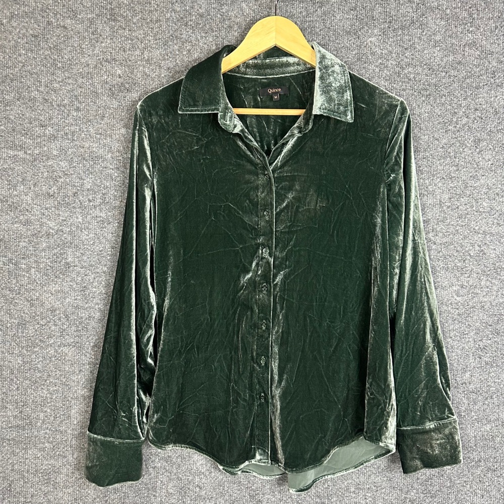 Quince Velvet Button-Up Shirt - Forest Green